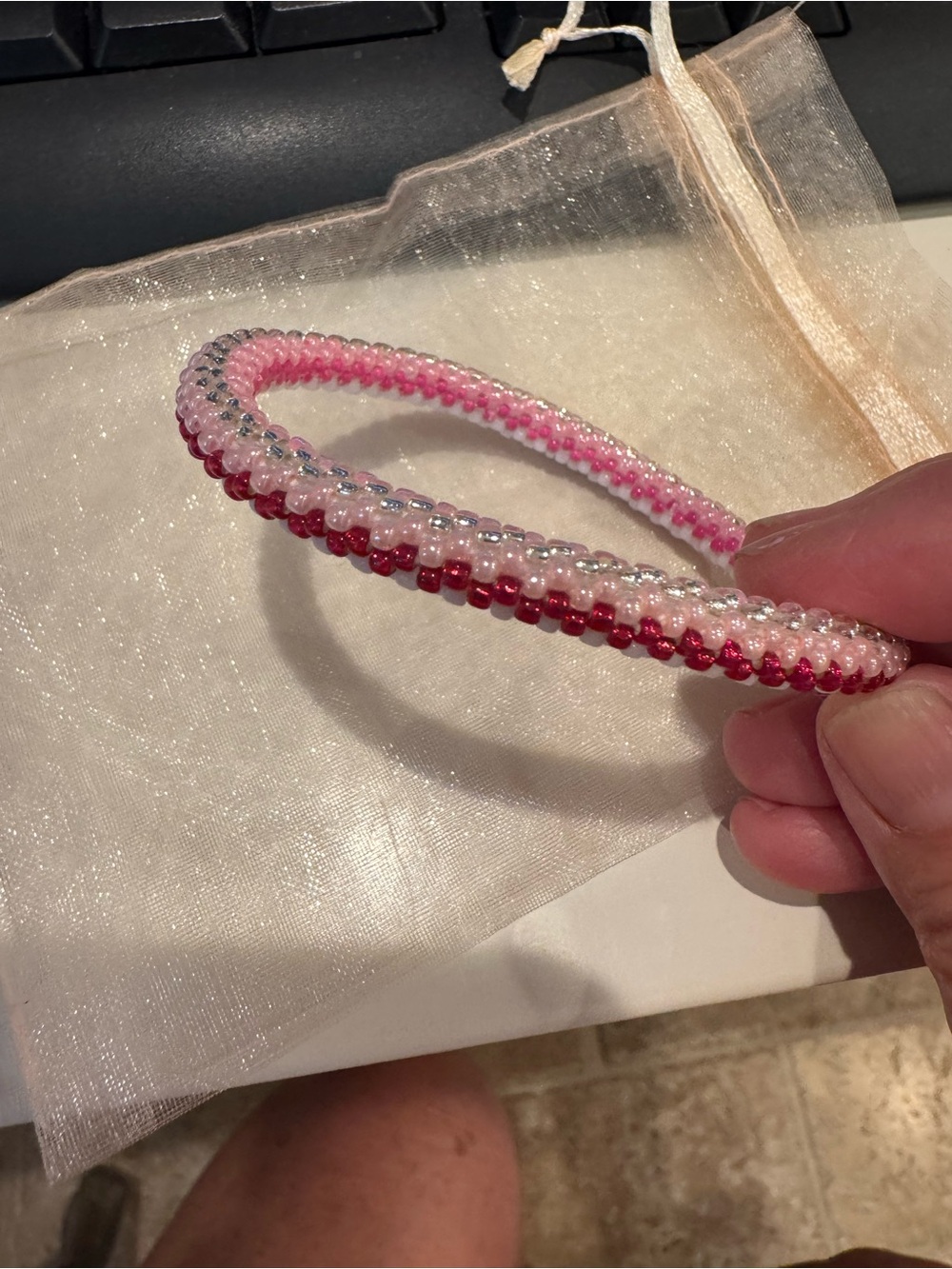 Handcrafted Pink & Red Beaded Bracelet